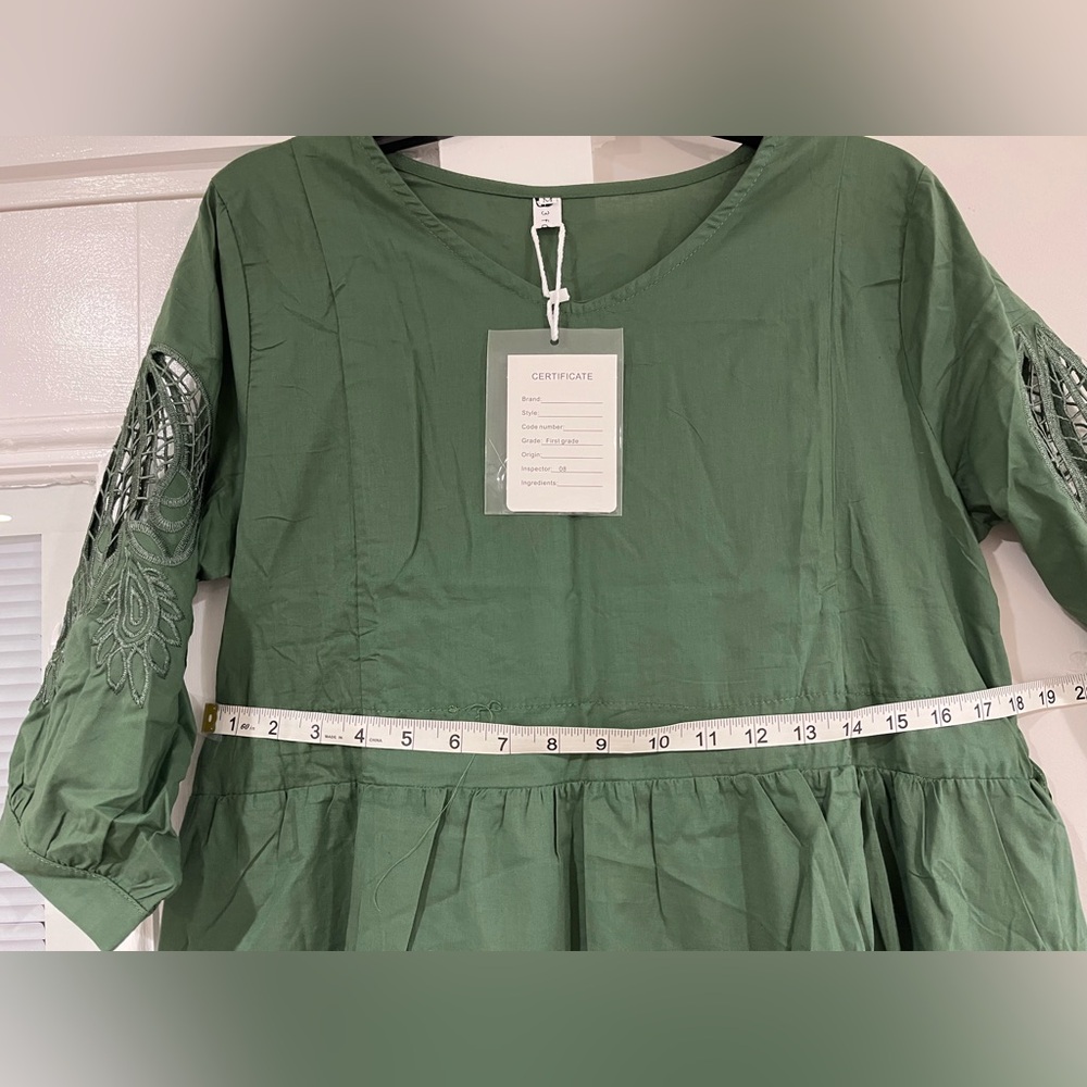 🔹 Solid French Cut Out Embroidered V-Neck Dress - Picture 8 of 13
